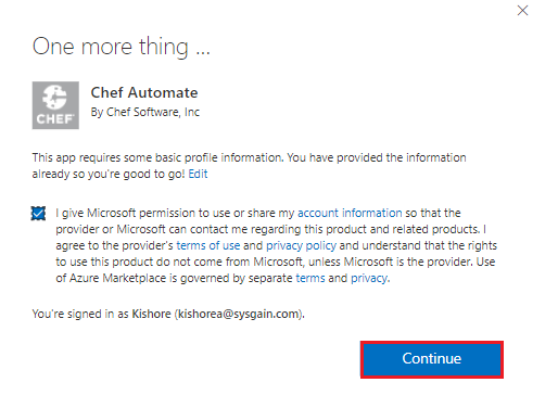 Agree to MS information use policy and select continue